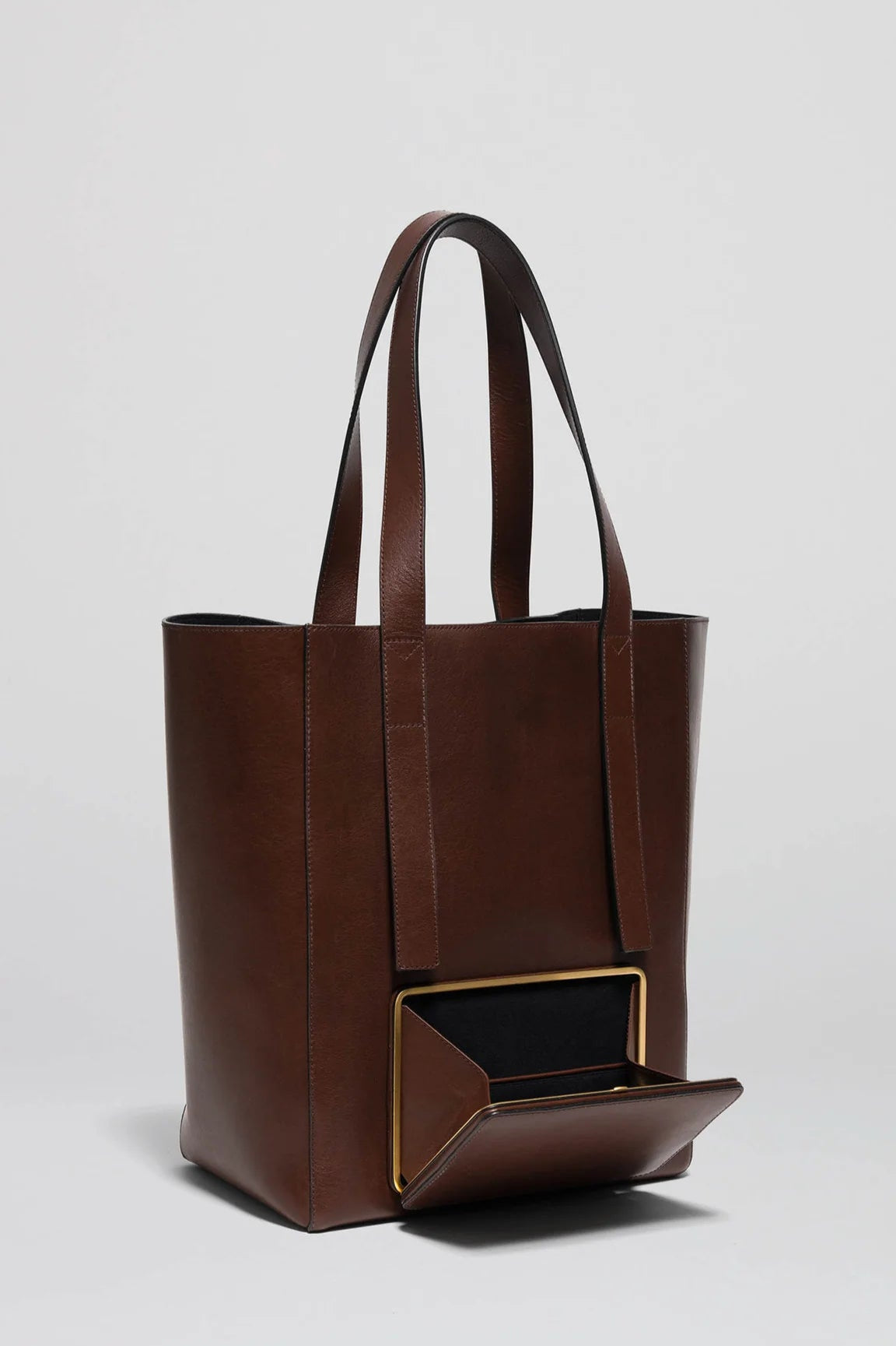 M-Chocolat Poche Curve Top Handle | Chocolate Quilted Biker Leather Top Handle Bag